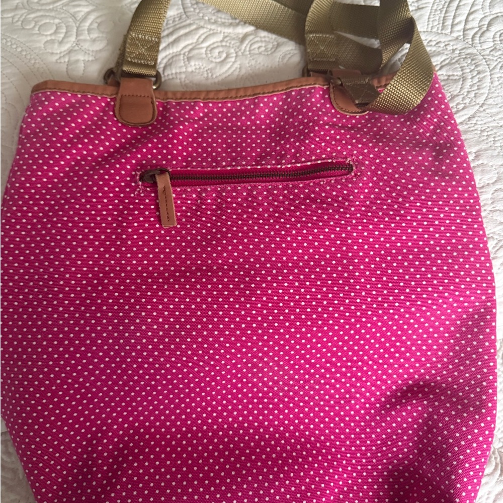 American Eagle Outfitters Pink and White Polka Dot Tote